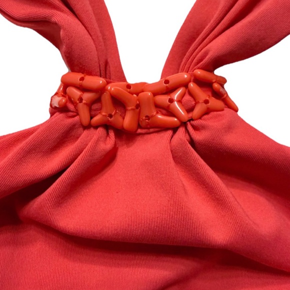 Michael Kors Red Halter Bikini Top XS Beaded Detail - Picture 4 of 6